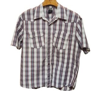 Tony HAWK Western Plaid Snap Button Shirt Mens M Short Sleeve Cowboy Button Down